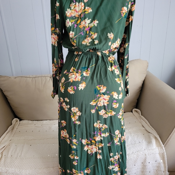 Beautiful bohemian floral green maxi long dress size L - Picture 9 of 10